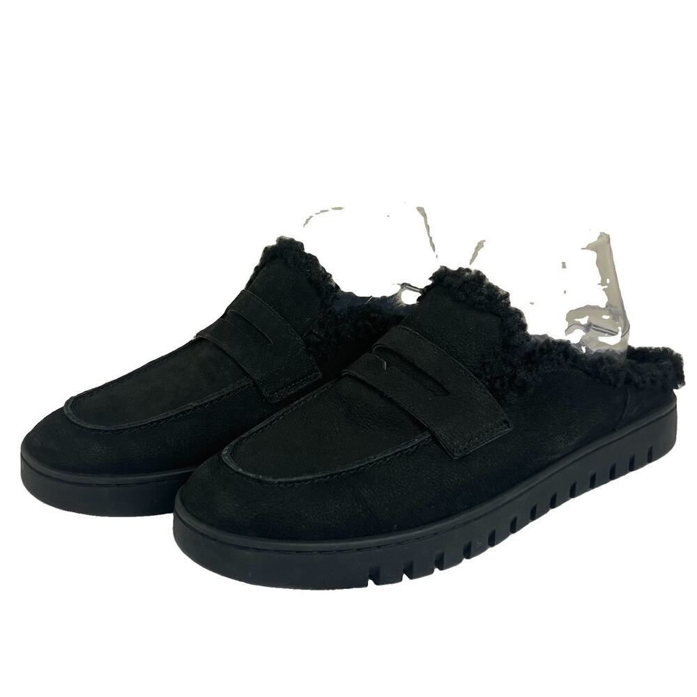 Vionic Uptown Mule Womens 9.5 Black Suede Faux Fur Lined Loafer Slip On